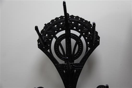 A Coalbrookdale black painted cast iron hall stand, designed by Dr Christopher Dresser, c.1867, H.5ft 6in.